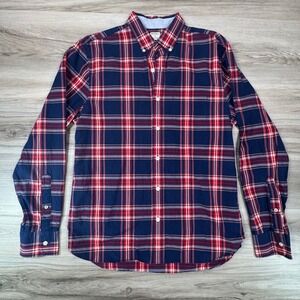 Bonobos Mens Standard Fit Plaid Button Down‎ Shirt Navy Red White Size M Cotton